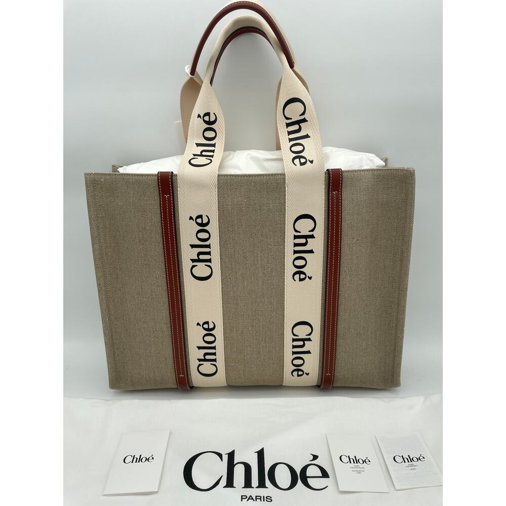 $1650 NEW CHLOE LARGE WOODY CANVAS TOTE SHOULDER BAG NWT AUTHENTIC - Picture 7 of 14
